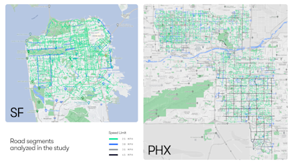 San Francisco and Phoenix map depicting areas with high cases of speeding