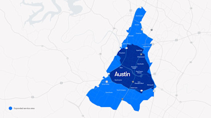 Waymo's expanded  Austin service area.