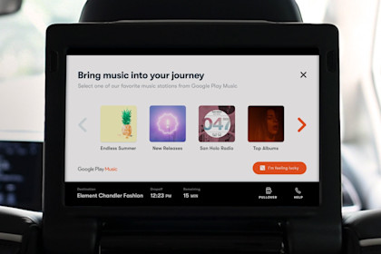 A photo of the music menu in the back of the Waymo One rider screen