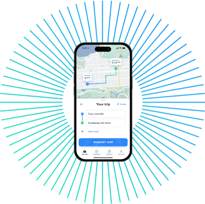 Smart phone showing Waymo One app user screen
