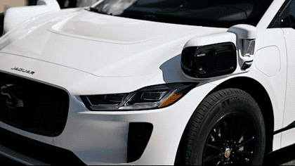 Beauty shots of Waymo’s fifth-generation hardware suite on the electric Jaguar I-PACE at Castle, slowed down for your enjoyment