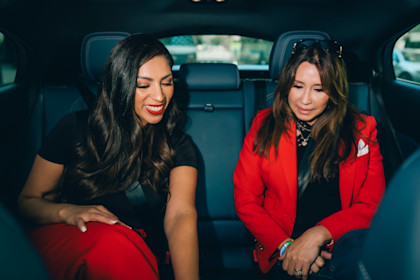 Lori and Lili enjoy a Waymo ride